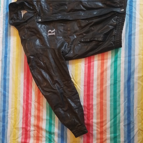 Black Leather Jacket with Embroidered R on Chest - Picture 6 of 12